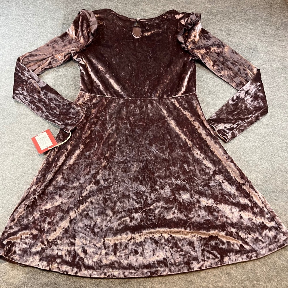 Mossimo Womens Crushed Velvet Ruffle Dress Mauve Party Holiday M Long Sleeve